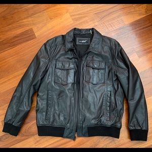 Black Rivet Mens Leather Bomber Jacket